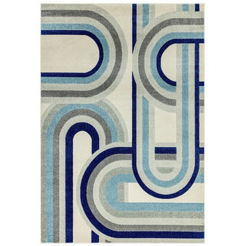 Nova NV30 Retro Modern Geometric Durable Easy-Care Polypropylene Short Pile Ivory Beige/Blue/Grey Rug-Asiatic Carpets-Rug Love - The Most Loved Rug Store